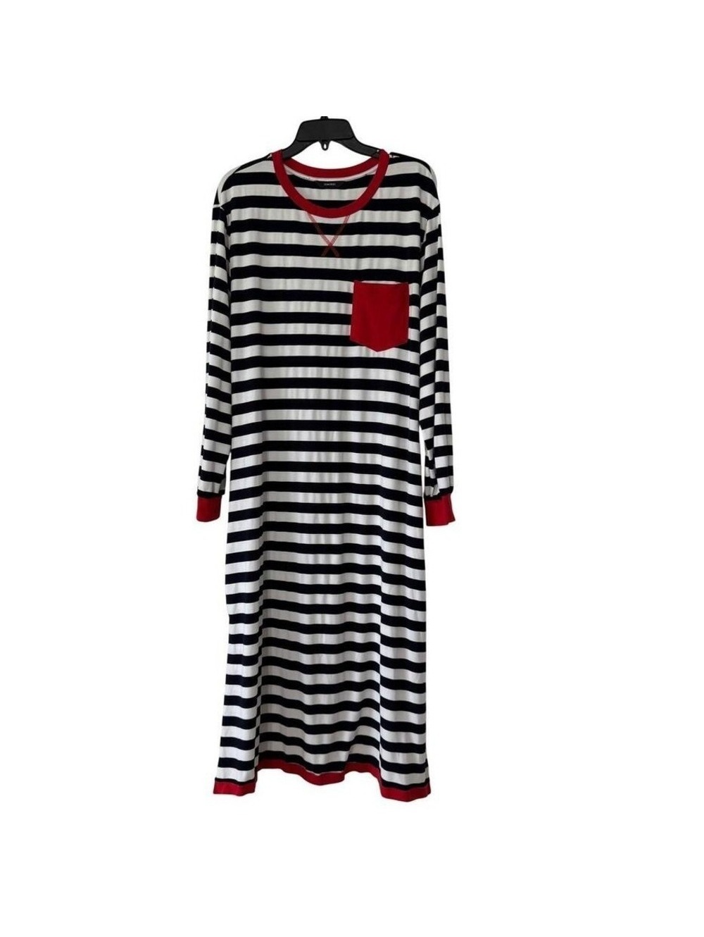 Dokotoo XL Black and White Striped Long Sleeve Maxi Dress with Red Accents